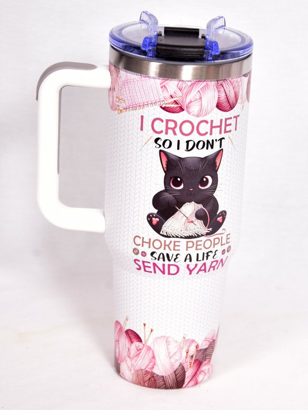 Tumbler Large Cup Crochet Kitten Stainless Steel with Lid